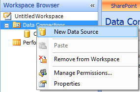 New data source option selected  in the Workspace Browser