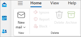 Screenshot showing New mail icon in the ribbon