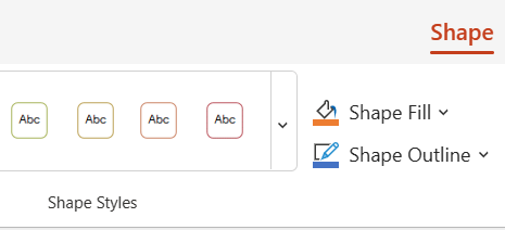 Color and style options on the Shape tab.