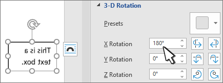 Text box with 3D Rotation x 180 deg
