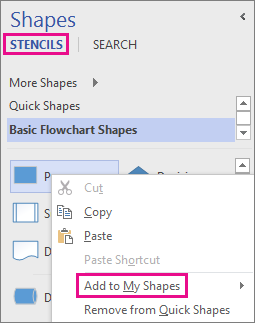 Right-click a shape in the Stencil view to add it to My Shapes.