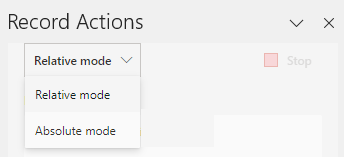 The option selector for Record Actions showing options of 'Relative mode' and 'Absolute mode'.
