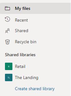 Shows the "Create shared library" link under the "Shared libraries" section.