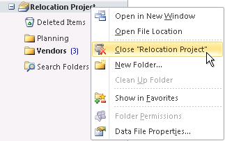 Close Outlook Data File (.pst) command