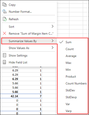 Summarize By in Excel for the web