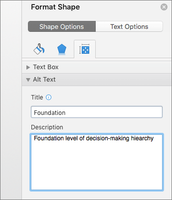 Screenshot of the Alt Text area of the Format Shape pane describing the selected shape