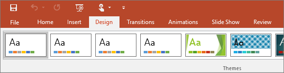 Shows the design tab on the ribbon in PowerPoint