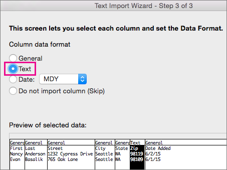Text Import Wizard step 3