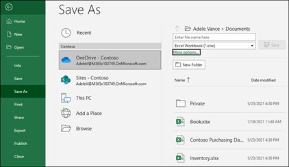 Save to OneDrive in Excel