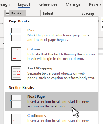 ms word for mac header on first page only