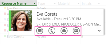 Lync contact card in Project 2013