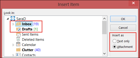 Insert an email in Outlook 2016