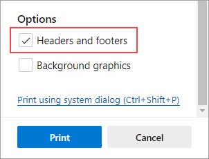 Select Headers and footers