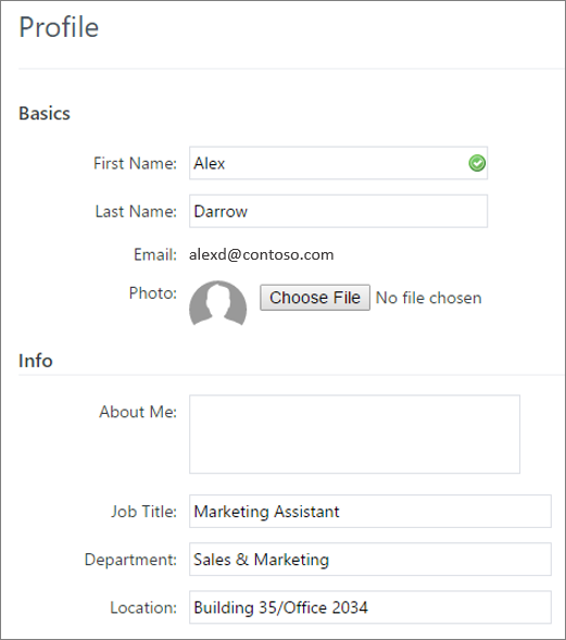 Screenshot of editing a Yammer user's profile