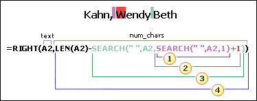 Formula for separating a last name followed by a first and a middle name