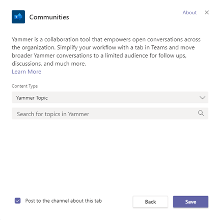 Adding a Yammer Communities page to a Teams channel