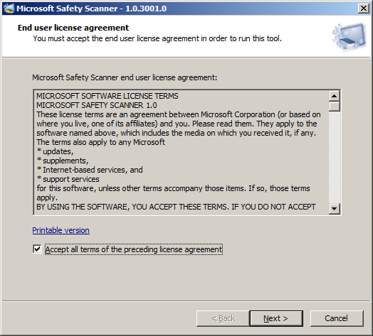 Click the Accept all terms of the preceding license agreement check box, and then click Next two times.