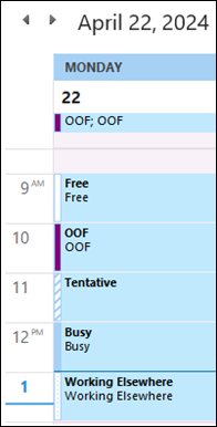 OOF in Outlook Calendar color before update