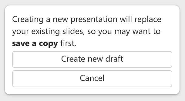 Screenshot of the create new draft confirmation from PPT Copilot