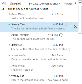 Example of a Conversation with splits fully expanded in the message list