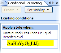 The condition appears in the Conditional Formatting task pane