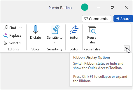 Ribbon display options