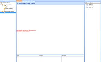 Blank Dashboard Designer page for Equipment Sales report