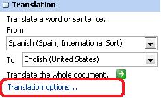 Translation pane with Translation options