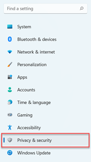 Where to find privacy settings in Windows 11.