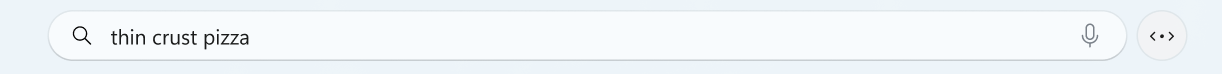 Screenshot of the search bar in Recall with thin crust pizza typed in as the query.