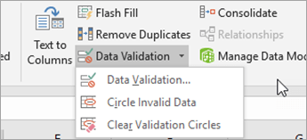 Data Validation menu