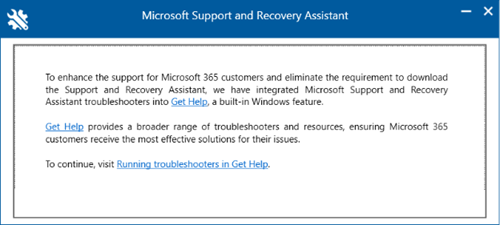 Microsoft Support and Recovery Assistant new entry point from Outlook