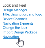 Settings look and feel with Navigation selected