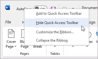 Hide the Quick Access Toolbar