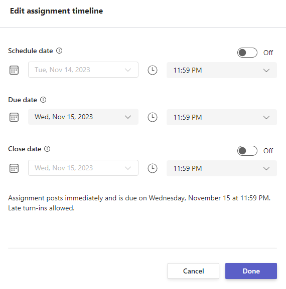 edit assignment timeline