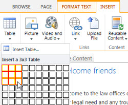 Insert a table on the SharePoint Online public website