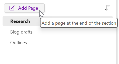 Select to add a page at the end of the section