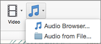 Вставьте аудио меню с аудио из вариантов браузера файлов и аудио