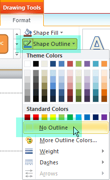Select Shape Outline, and then choose No Outline from the menu that appears