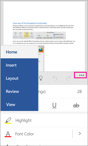 Office for Windows Phone 10 Ribbon