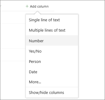 Click Add column and then select from the list