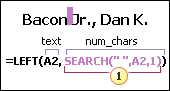 Formula for extracting the last name of Example 8: Bacon Jr., Dan K.