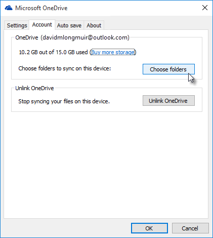 OneDrive Web settings window