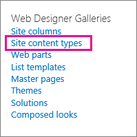 Site content types link on Site Settings page