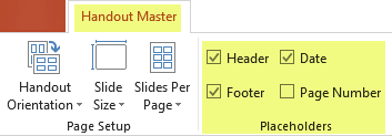 Clear a checkbox, such as Header, to remove the feature from your handouts.