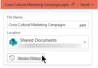 Select the file name in the title bar to gain access to the file's Version History