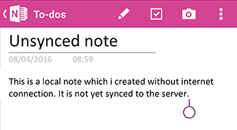 An unsynced note in OneNote for Android