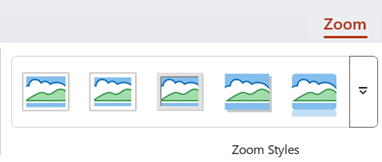 The Zoom tab on the ribbon in PowerPoint.