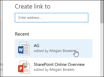 Add a link in a document library to a recent item