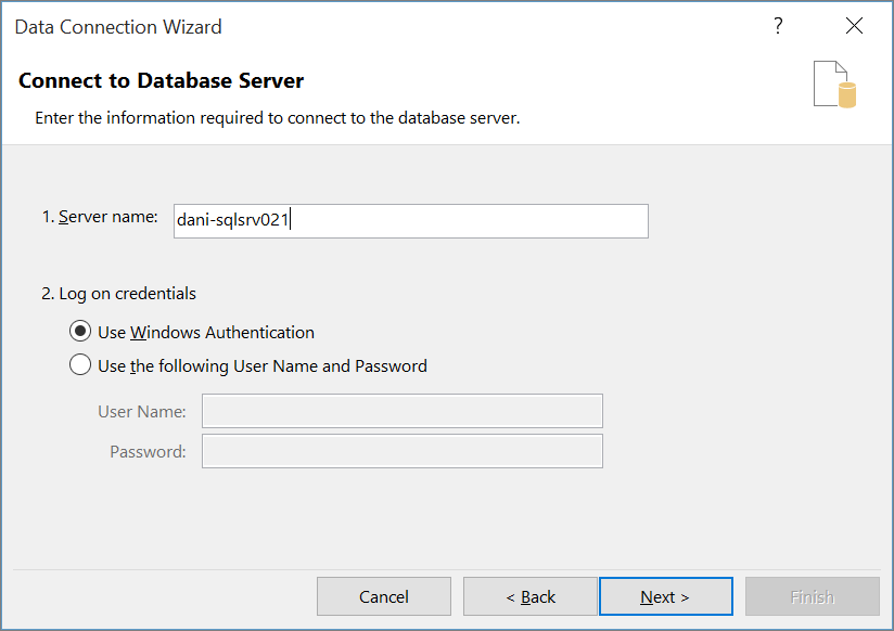 Connect to Database Server